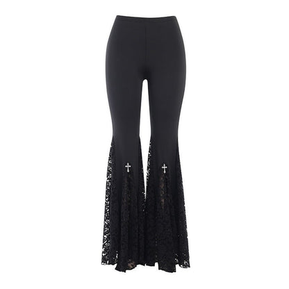 Then Comes Silence - The Nevermore Gothic Pants for Women Slim High Waist Flared Trousers – Unique Gothic Fashion for Women by Nevermore Lifestyle & Tech | L Black