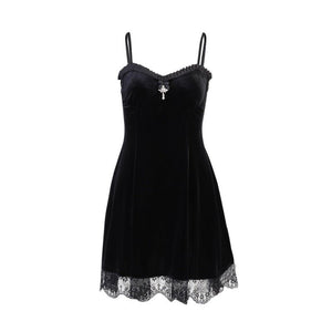 Thistle Nocturnelle - The Nevermore Gothic Dress for Women Lace With Chest Strap – Unique Gothic Fashion for Women by Nevermore Lifestyle & Tech | L Black