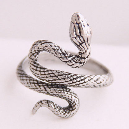 Thornvale – Snake Pattern Punk Ring Set by The Nevermore – Unique Rings by Nevermore Lifestyle & Tech | Adjustable 2 Antique Silver