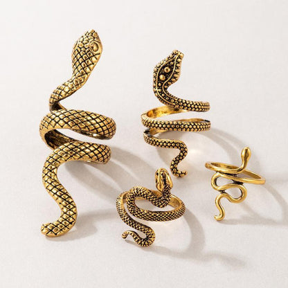 Thornvale – Snake Pattern Punk Ring Set by The Nevermore – Unique Rings by Nevermore Lifestyle & Tech | Adjustable 4 Pieces Of Gold