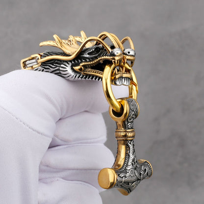 Thor's Hammer with Dragon - The Nevermore Pendant Titanium Steel – Unique Pendants - Necklaces by Nevermore Lifestyle & Tech | 50cm Hammer Dragon Head Chain