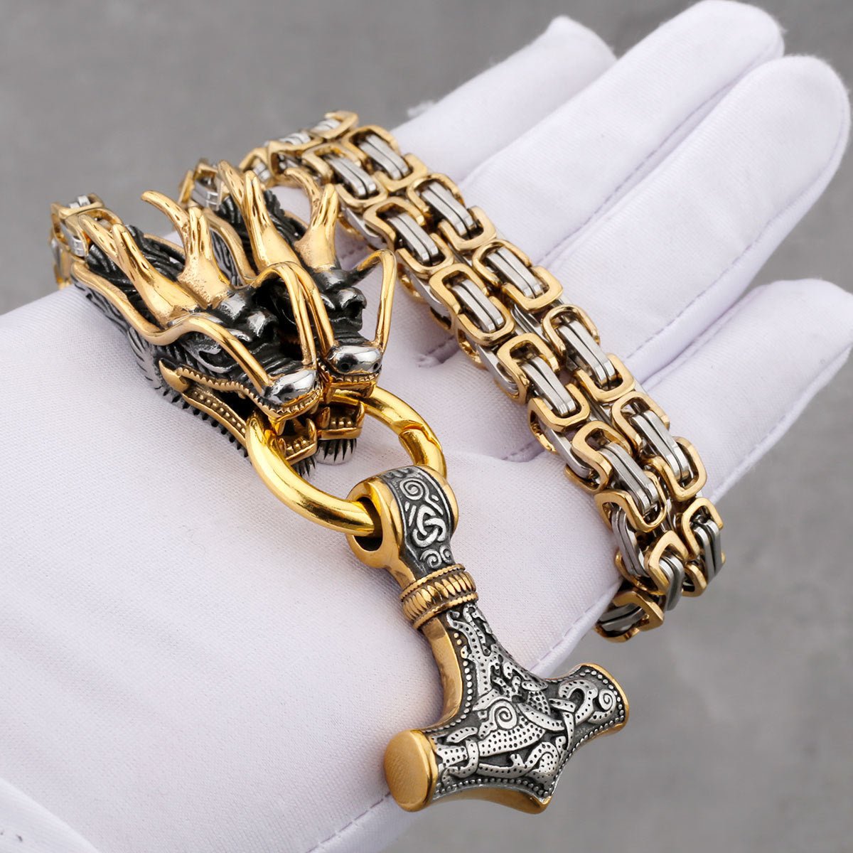 Thor's Hammer with Dragon - The Nevermore Pendant Titanium Steel – Unique Pendants - Necklaces by Nevermore Lifestyle & Tech | 50cm Hammer Dragon Head Chain