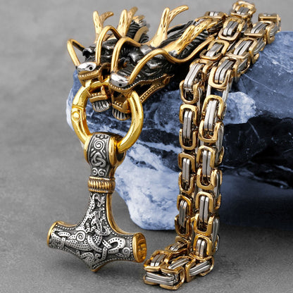 Thor's Hammer with Dragon - The Nevermore Pendant Titanium Steel – Unique Pendants - Necklaces by Nevermore Lifestyle & Tech | 50cm Hammer Dragon Head Chain
