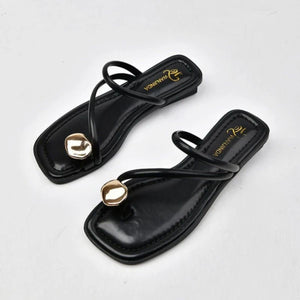 Toe Loop Sandals - Golden Eclipse by The Nevermore – Unique Sandals for Women by The Nevermore | 35 Black