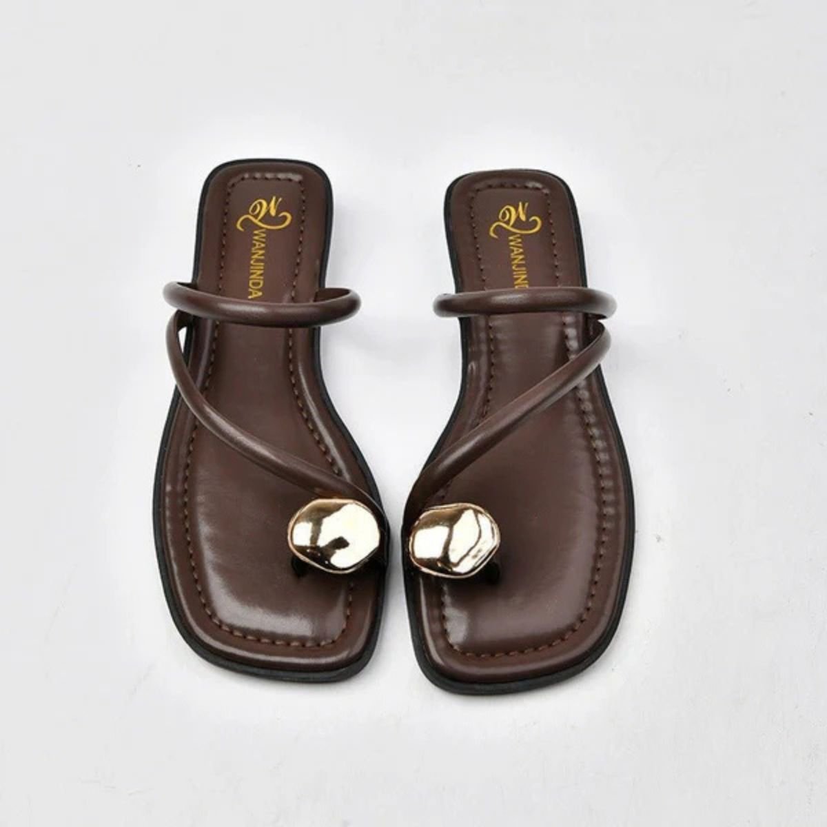 Toe Loop Sandals - Golden Eclipse by The Nevermore – Unique Sandals for Women by The Nevermore | 35 Dark Brown