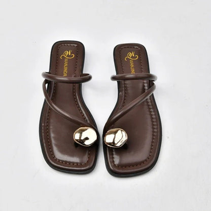 Toe Loop Sandals - Golden Eclipse by The Nevermore – Unique Sandals for Women by The Nevermore | 35 Dark Brown
