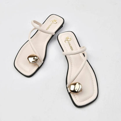 Toe Loop Sandals - Golden Eclipse by The Nevermore – Unique Sandals for Women by The Nevermore | 35 Milky White