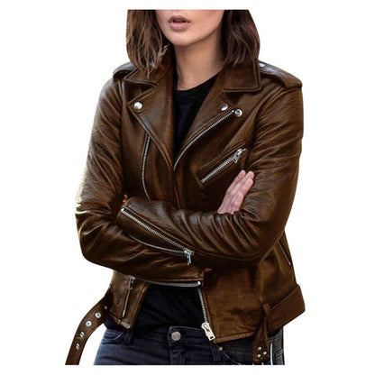 Tori - Short Leather Jacket by The Nevermore – Unique Jackets by Nevermore Lifestyle & Tech | 2XL Brown