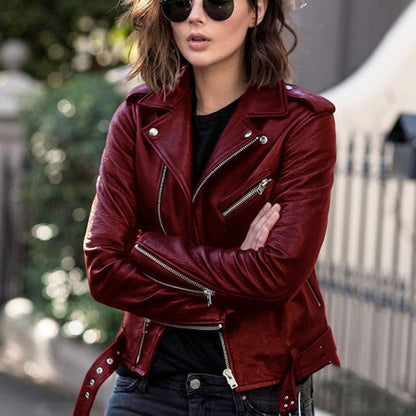 Tori - Short Leather Jacket by The Nevermore – Unique Jackets by Nevermore Lifestyle & Tech | 3XL Red