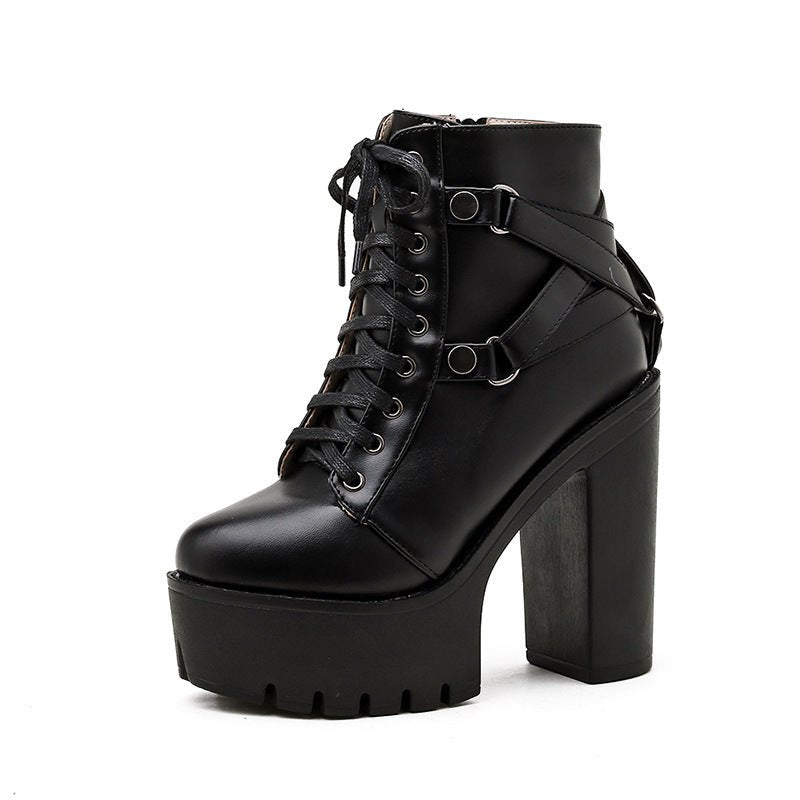 Tormentia Storm - Gothic Cross Strap Boots by The Nevermore – Unique Gothic Fasfion for Women by Nevermore Lifestyle & Tech | 35 Black