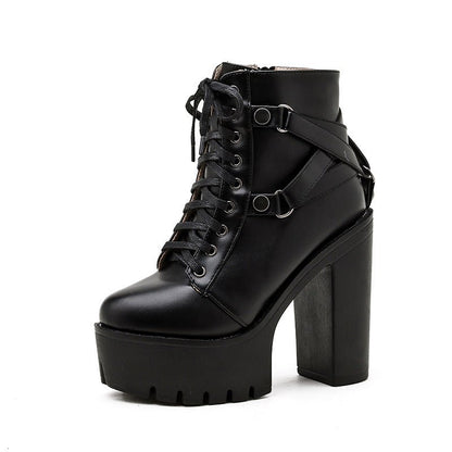 Tormentia Storm - Gothic Cross Strap Boots by The Nevermore – Unique Gothic Fasfion for Women by Nevermore Lifestyle & Tech | 35 Black