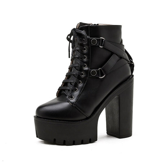 Tormentia Storm - Gothic Cross Strap Boots by The Nevermore – Unique Gothic Fasfion for Women by Nevermore Lifestyle & Tech | 35 Black
