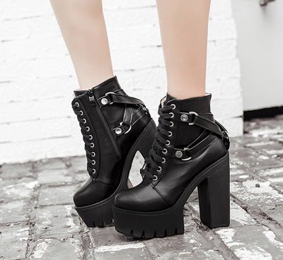 Tormentia Storm - Gothic Cross Strap Boots by The Nevermore – Unique Gothic Fasfion for Women by Nevermore Lifestyle & Tech | 35 Black