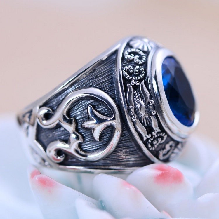 Totem Synthesis Blue Crystal - The Nevermore Ring 925 Silver – Unique Rings for Men by Nevermore Lifestyle & Tech | 17