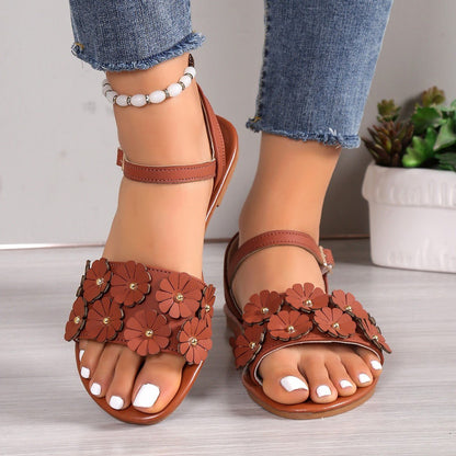TropicalTwist - Floral PU Sandals for Women by The Nevermore