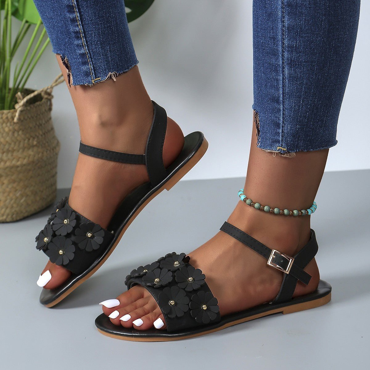TropicalTwist - Floral PU Sandals for Women by The Nevermore