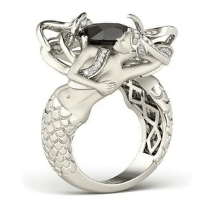 Twin Mermaids gemstone zircon ring – black