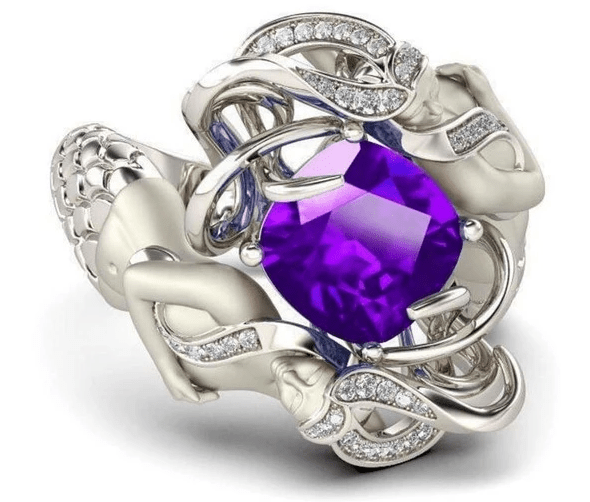 Twin Mermaids with Gemstone and Zircon - The Nevermore Ring 925 Sterling Silver plated copper – Unique Rings for Women by Nevermore Lifestyle & Tech | 10 number Red