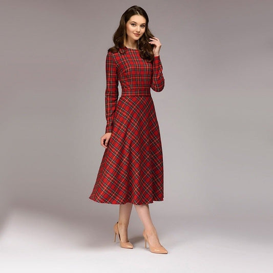 Tyanne - Plaid Elegant Midi Dress by The Nevermore – Unique Dresses by Nevermore Lifestyle & Tech | L Black