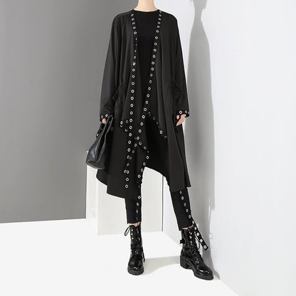 Umbria Veil - The Nevermore Gothic Black Long Sleeve Trench Coat Waisted Women's Jacket – Unique Gothic Fashion for Women by Nevermore Lifestyle & Tech | One size Black