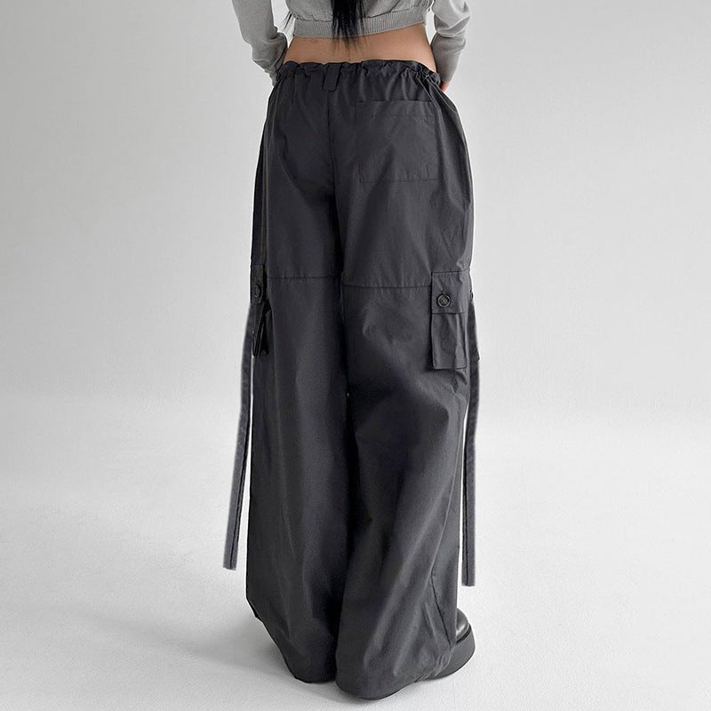 Women's Unisex Style Drawstring Lace Waist Ribbon Overalls