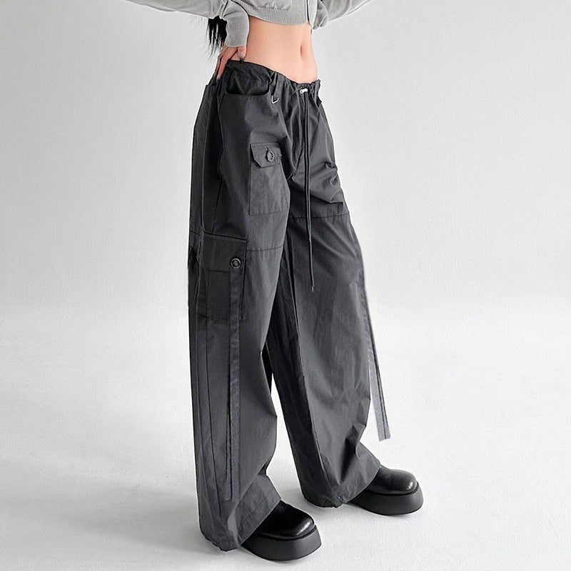 Women's Unisex Style Drawstring Lace Waist Ribbon Overalls