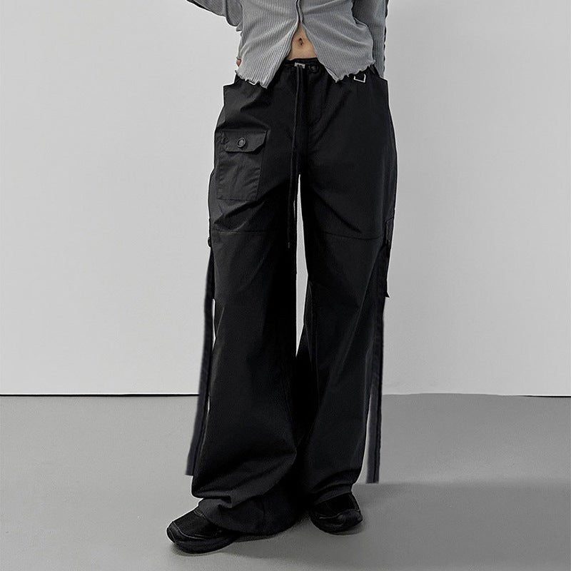 Women's Unisex Style Drawstring Lace Waist Ribbon Overalls