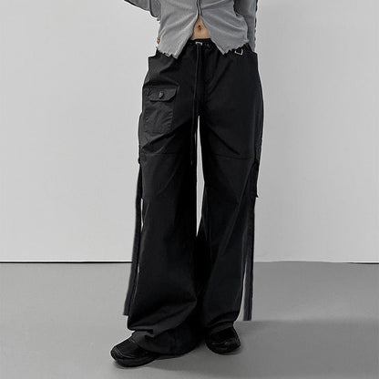 Women's Unisex Style Drawstring Lace Waist Ribbon Overalls