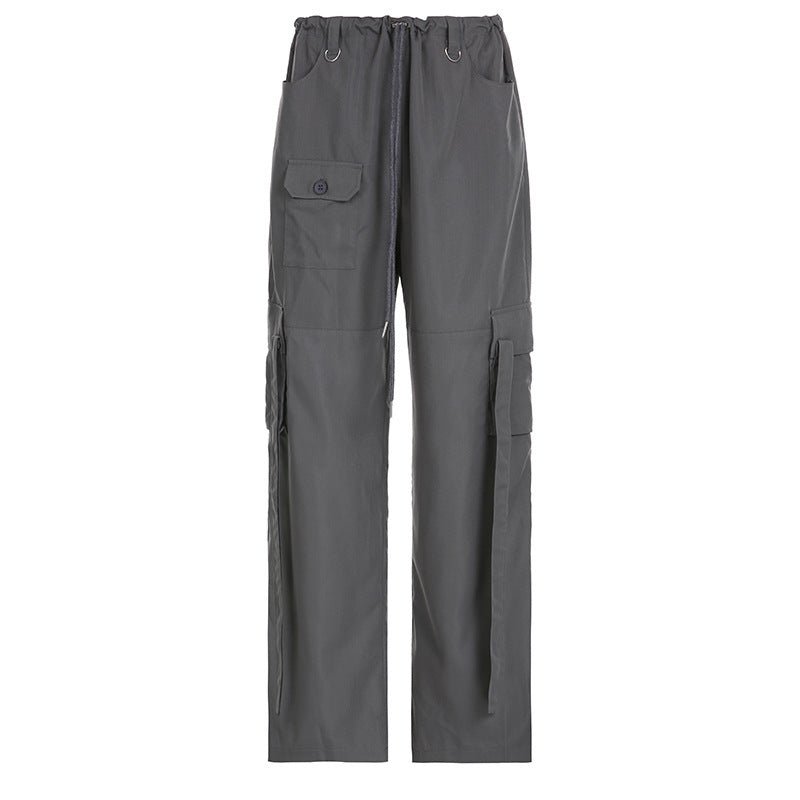 Women's Unisex Style Drawstring Lace Waist Ribbon Overalls