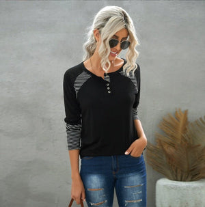 Casual Loose Long Sleeve Round Neck Pullover T-shirt