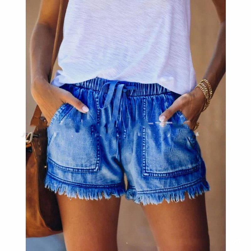 Casual High-waisted Thin Denim Shorts