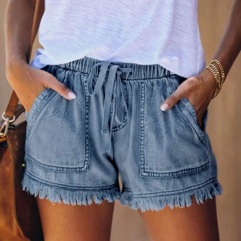 Casual High-waisted Thin Denim Shorts