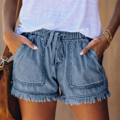Casual High-waisted Thin Denim Shorts