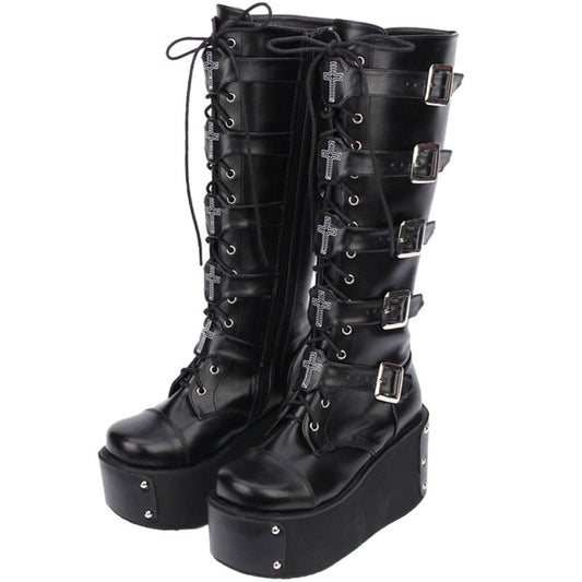 Ursula Steamshadow - Gothic Punk High Boots by The Nevermore – Unique Gothic Fashion for Women by Nevermore Lifestyle & Tech | 33 Black