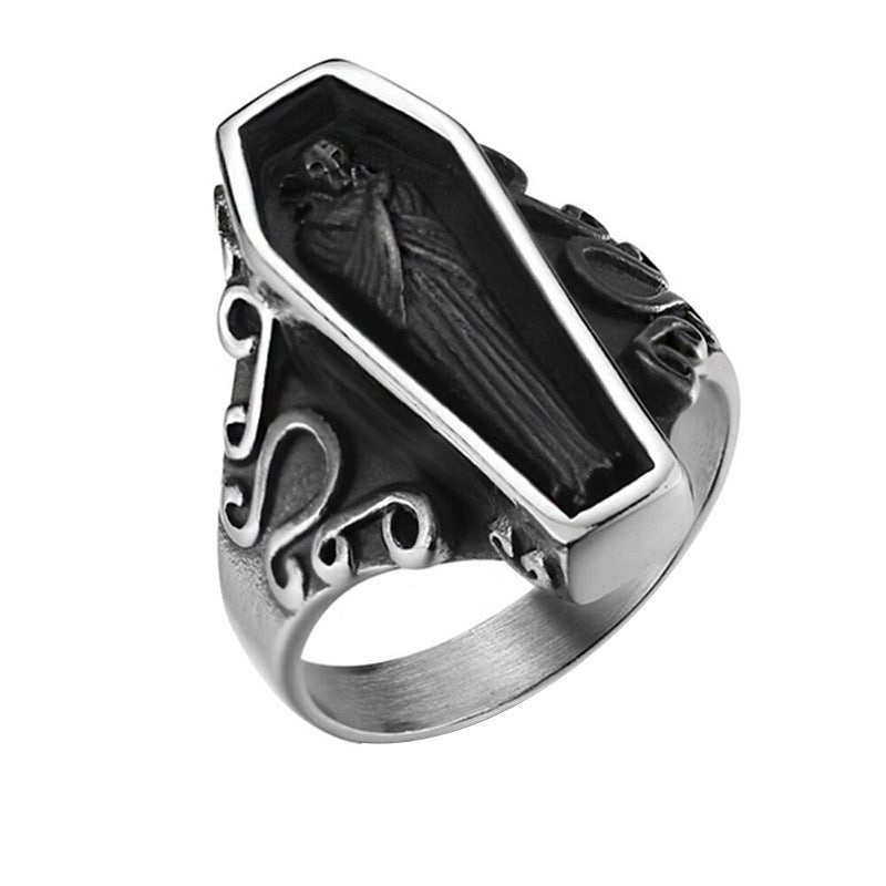 Vampire's Coffin - The Nevermore Gothic Ring Titanium Steel – Unique Gothic Fashion by Nevermore Lifestyle & Tech | 10 US Steel color