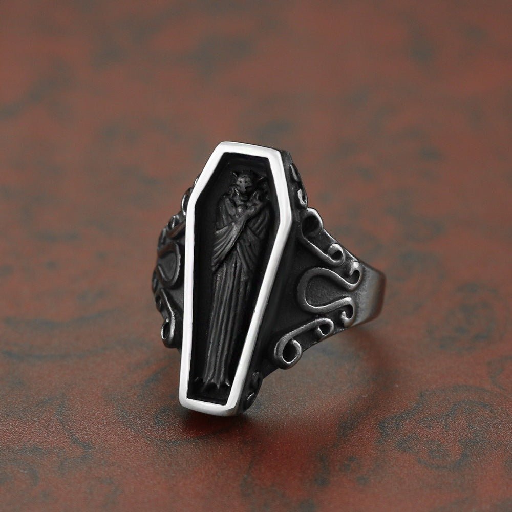 Vampire's Coffin - The Nevermore Gothic Ring Titanium Steel – Unique Gothic Fashion by Nevermore Lifestyle & Tech | 10 US Steel color