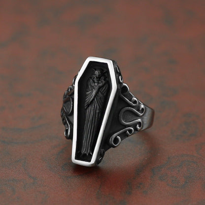 Vampire's Coffin - The Nevermore Gothic Ring Titanium Steel – Unique Gothic Fashion by Nevermore Lifestyle & Tech | 10 US Steel color