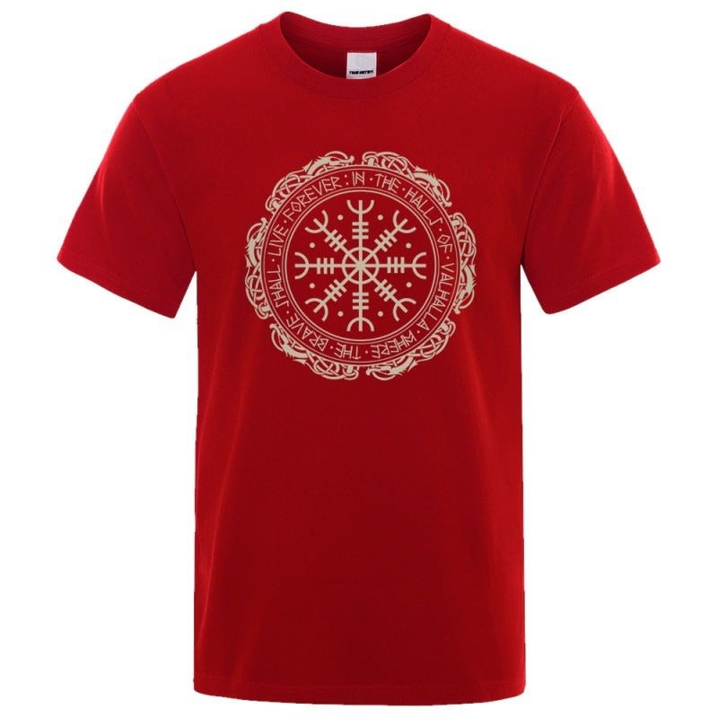 Vegvisir Viking Compass - The Nevermore Gothic T-Shirt for Men – Unique Gothic Fashion for Men by Nevermore Lifestyle & Tech | 2XL Red