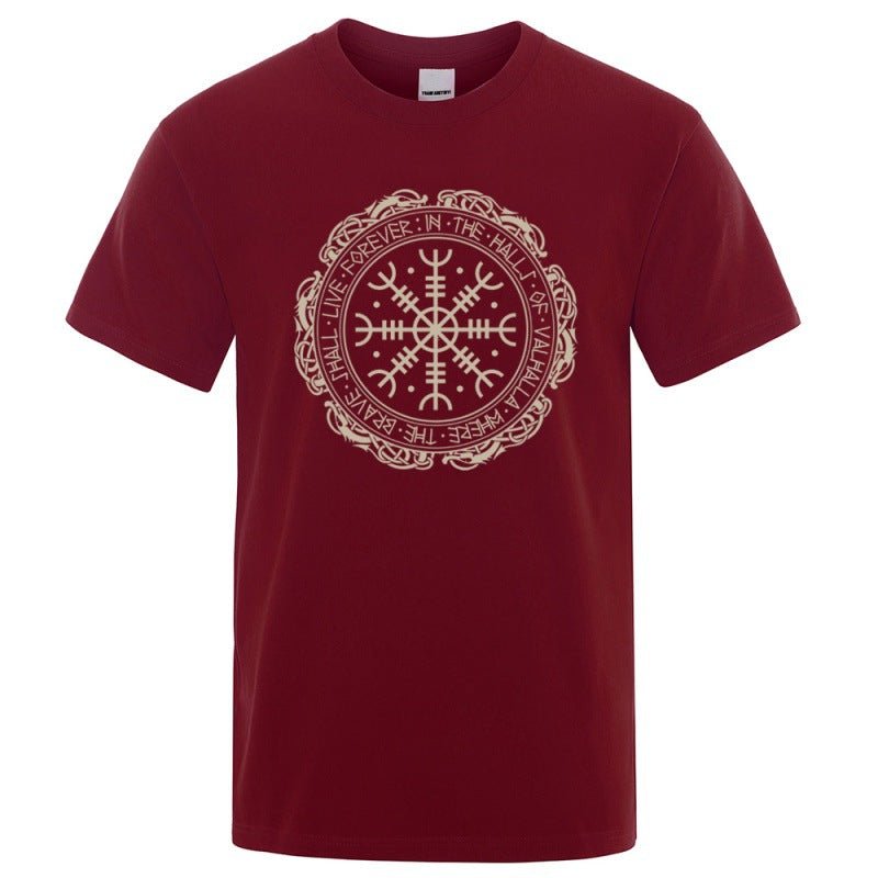 Vegvisir Viking Compass - The Nevermore Gothic T-Shirt for Men – Unique Gothic Fashion for Men by Nevermore Lifestyle & Tech | 2XL Wine Red