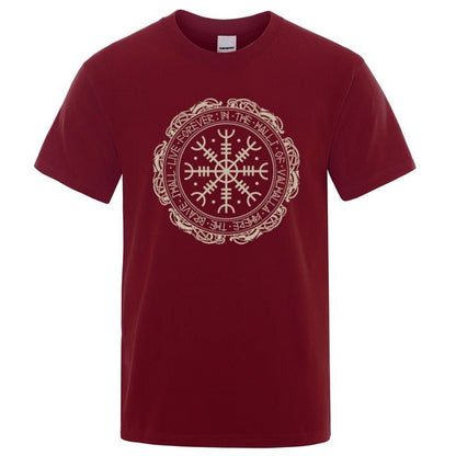 Vegvisir Viking Compass - The Nevermore Gothic T-Shirt for Men – Unique Gothic Fashion for Men by Nevermore Lifestyle & Tech | 2XL Wine Red