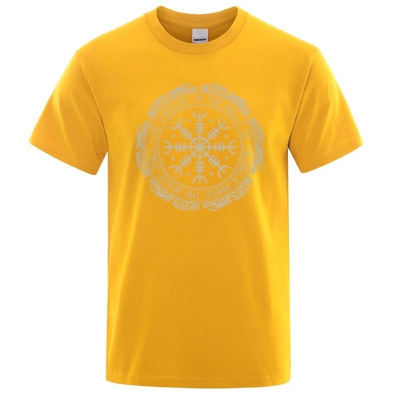 Vegvisir Viking Compass - The Nevermore Gothic T-Shirt for Men – Unique Gothic Fashion for Men by Nevermore Lifestyle & Tech | 2XL Yellow