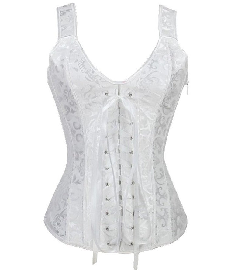 Velora – Gothic Halter Jacquard Corset by The Nevermore – Unique Gothic Fasfion for Women by Nevermore Lifestyle & Tech | 2XL White