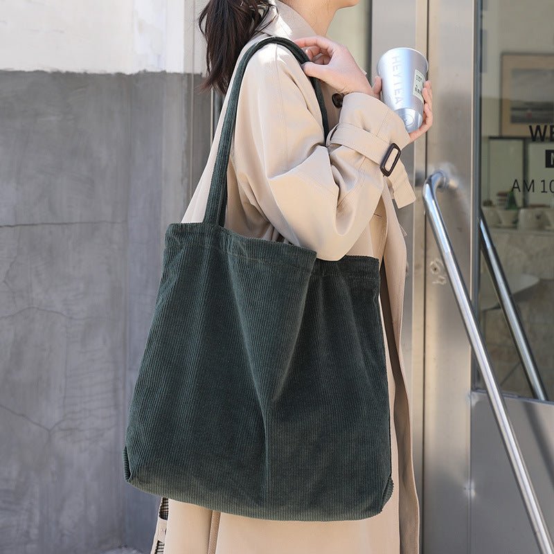 Velvet Groove Corduroy Tote - Large Retro Plush Bag by The Nevermore