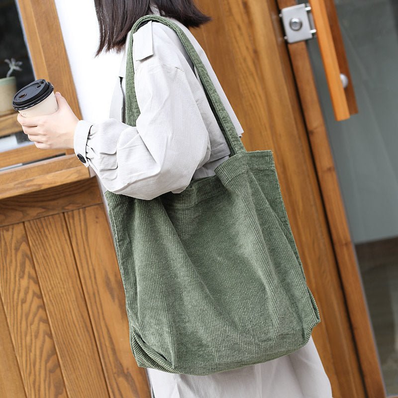 Velvet Groove Corduroy Tote - Large Retro Plush Bag by The Nevermore