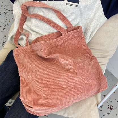 Velvet Groove Corduroy Tote - Large Retro Plush Bag by The Nevermore