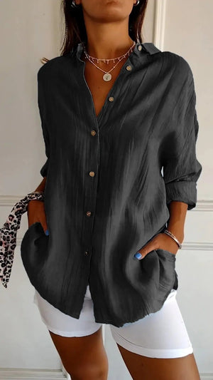 Midnight Drift pleated long-sleeve shirt – black