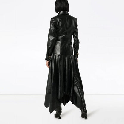 Victia - PU Leather Long Jacket with Belt by The Nevermore – Unique Jackets by Nevermore Lifestyle & Tech | L Black