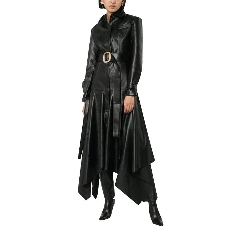 Victia - PU Leather Long Jacket with Belt by The Nevermore – Unique Jackets by Nevermore Lifestyle & Tech | L Black