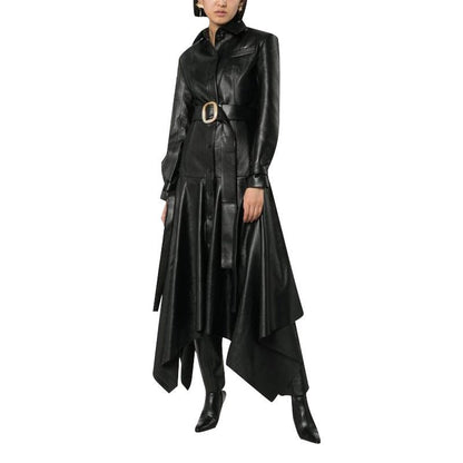 Victia - PU Leather Long Jacket with Belt by The Nevermore – Unique Jackets by Nevermore Lifestyle & Tech | L Black