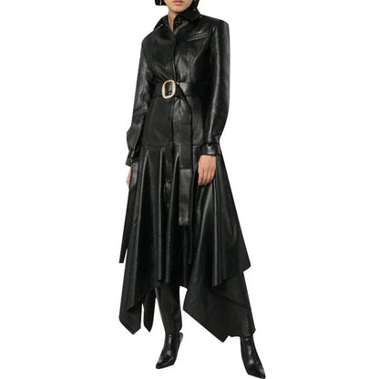Victia - PU Leather Long Jacket with Belt by The Nevermore – Unique Jackets by Nevermore Lifestyle & Tech | L Black